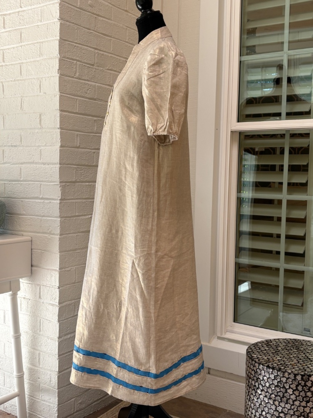 Sail to Sable Linen Maxi Dress Small and Metallic Gold with Ric/Rac Detail NWT - Picture 2 of 10